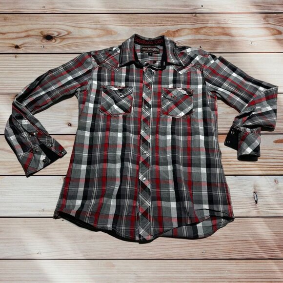 Rock & Roll Cowboy Multicolor Plaid Shirt Size Small - Picture 1 of 6